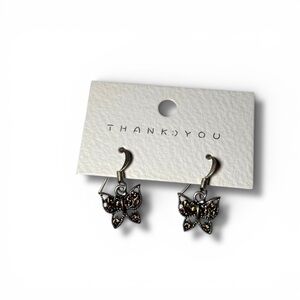 Dark metal filigree butterfly dangle earrings